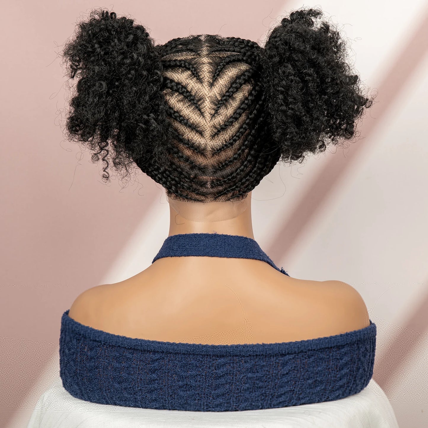 6" Short Afro Curly Wig | Twin Buns | 360 Lace | Cornrows | For Black Women