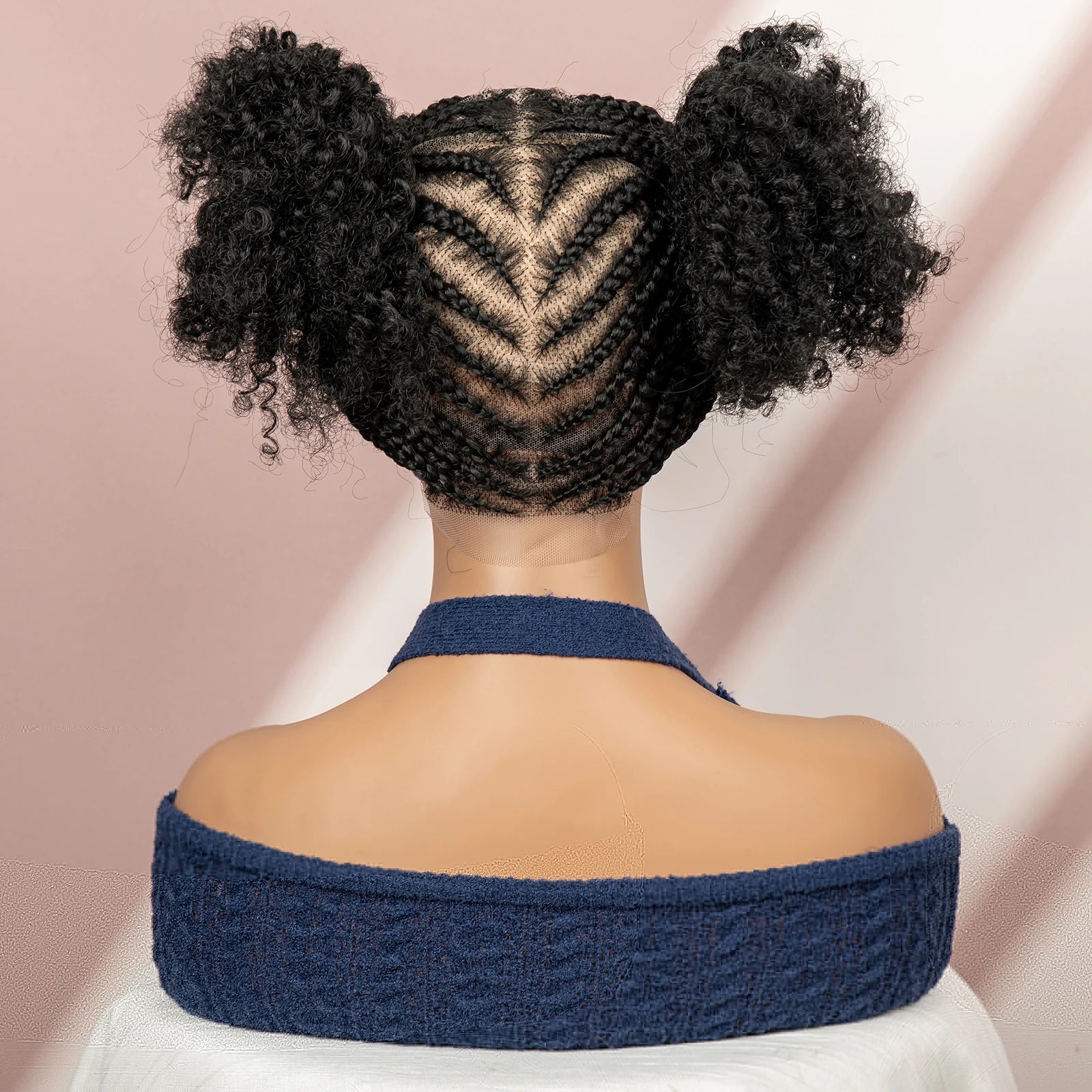 6" Short Afro Curly Wig | Twin Buns | 360 Lace | Cornrows | For Black Women