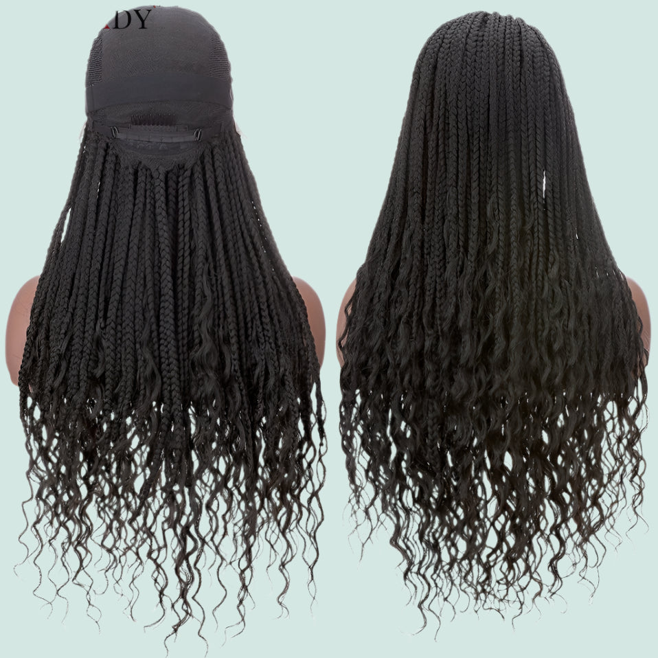 28" Braided Wig | Cornrow Braids with Curly Ends | Lace Front Wig | Baby Hair | Synthetic Hair | Black Women