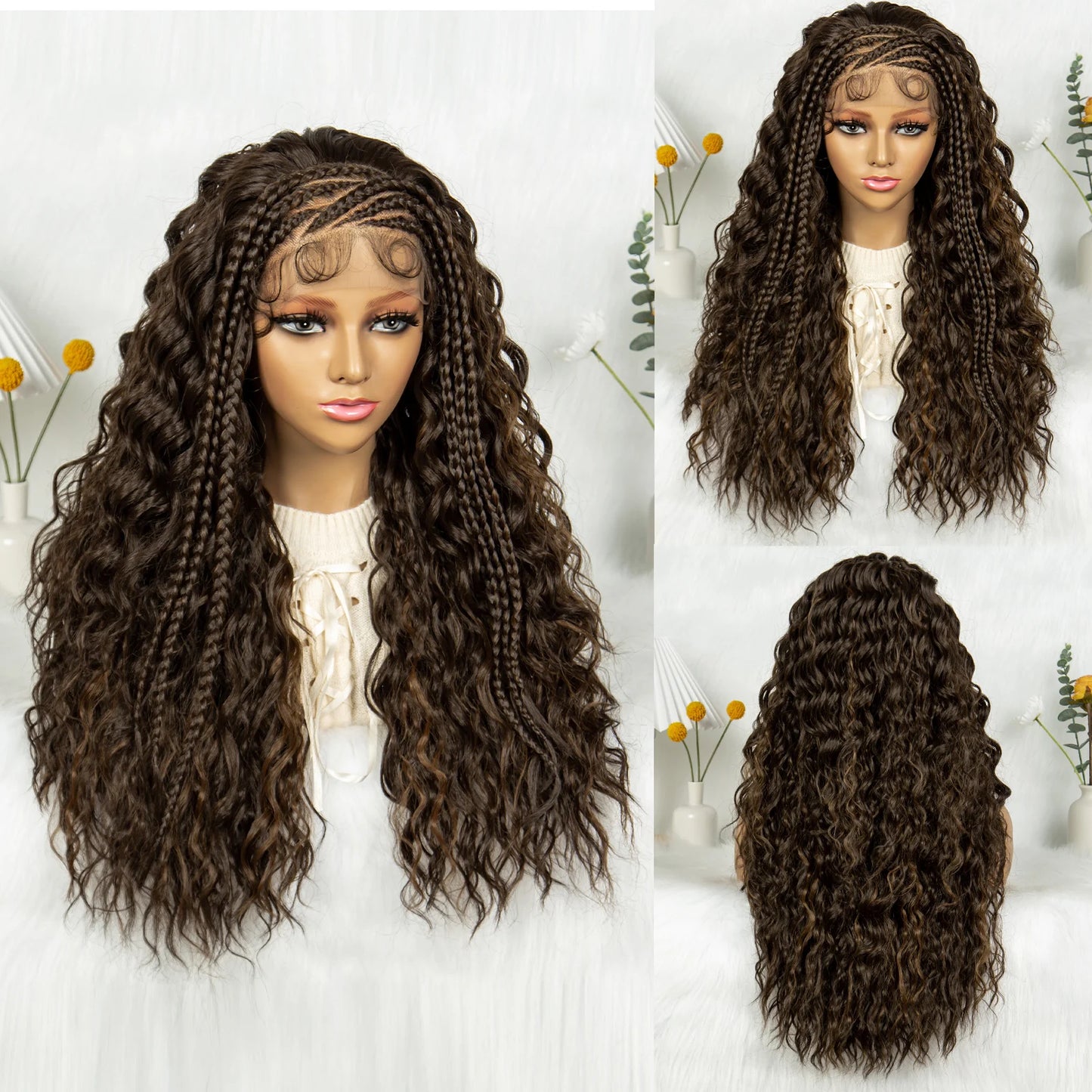 Burgundy Cornrow Stitch Curly Braids Wig | 13x4 Lace Front | Baby Hair | KIMA Luxegan