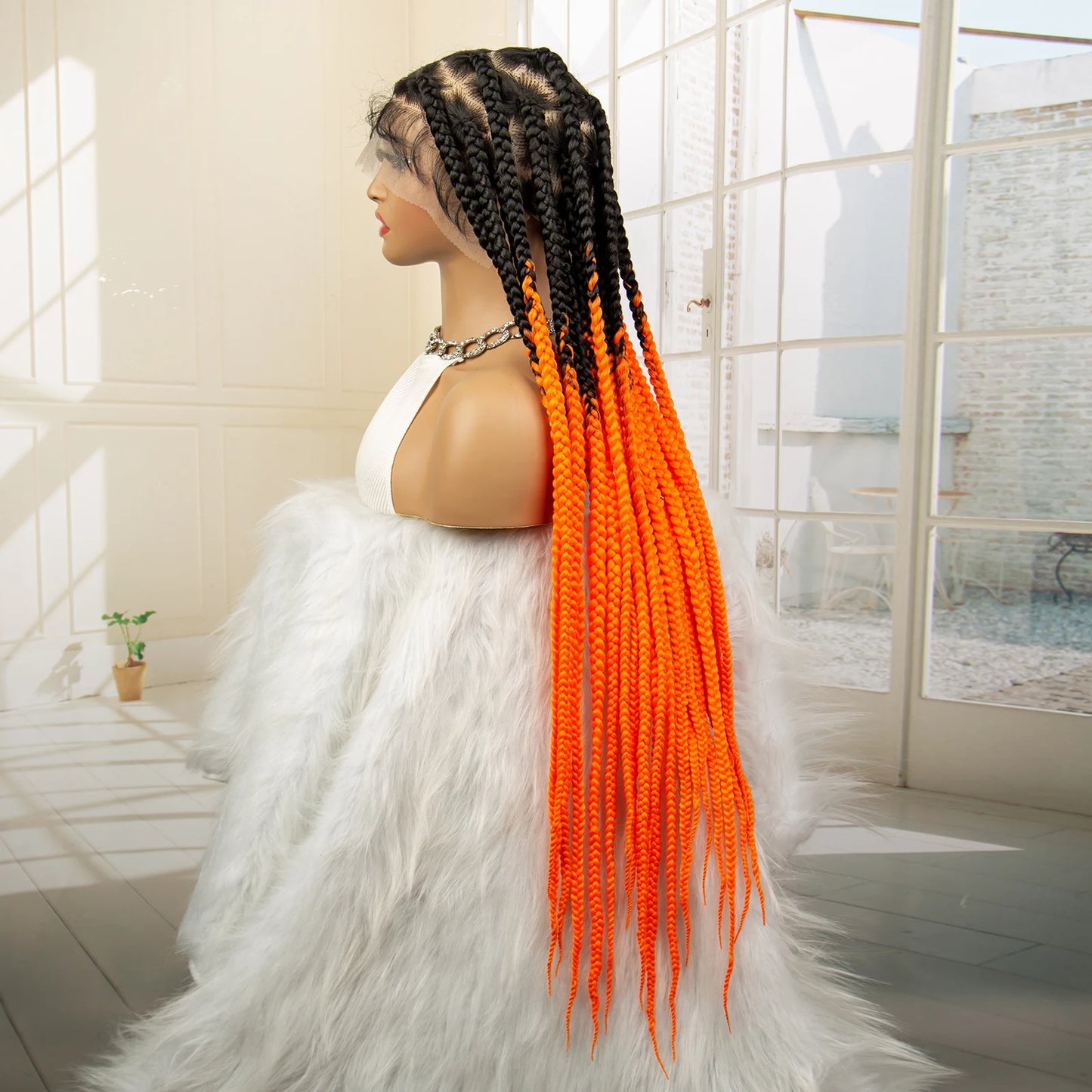 36" Big Knotless Box Braided Full Lace Wig | Cornrow Braiding Wig | Baby Hair | Synthetic Braids | For Women