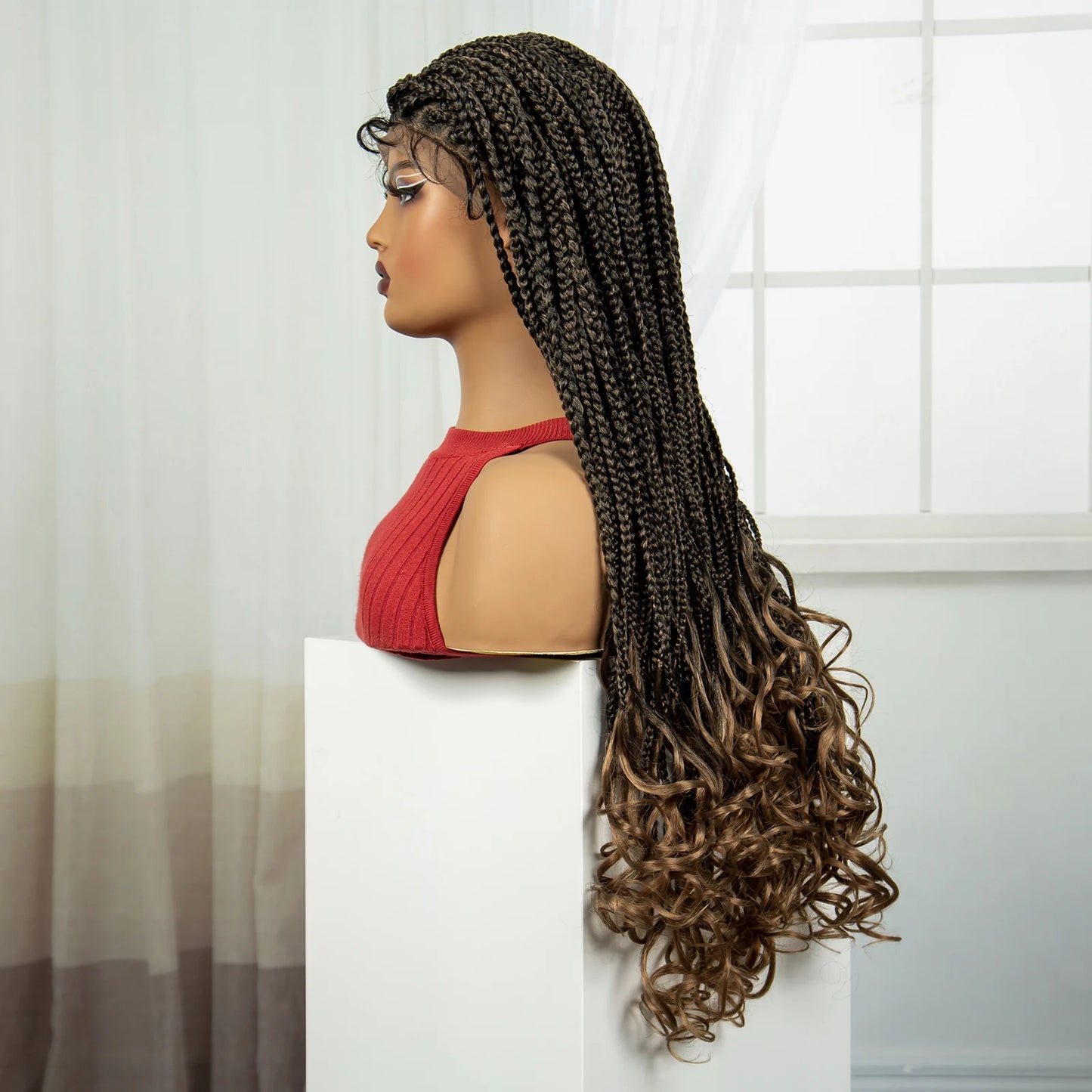 36" Knotless Box Braids Wig with Wavy Ends | Blended Braids | Lace Front Luxegan
