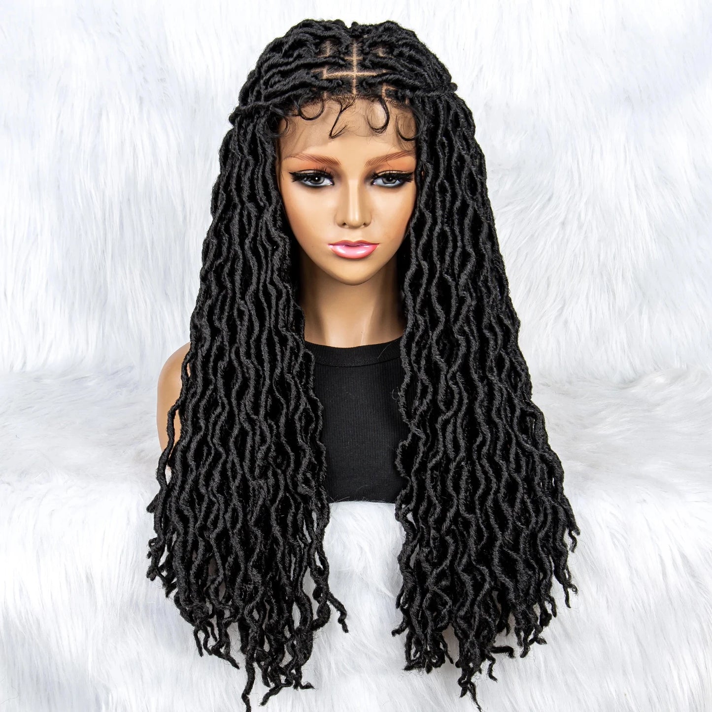 Knotless Box Braided Wig with Curly Ends & Baby Hair | Synthetic Lace Front Wig for Black Women Luxegan