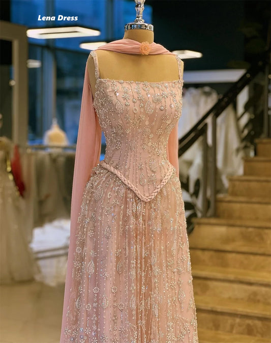 Luxurious Lace Prom Dress | Elegant Sweetheart A-Line Evening Gown | Modern Floor-Length Ball Dress with Shawl | Premium Knit Sleeveless Beads Formal Party Dress with Built-in Bra Luxegan