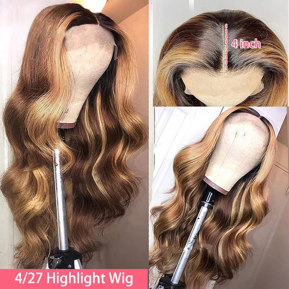 Honey Blonde Highlight Body Wave HD Lace Wig | Sophisticated 13x6 Transparent Frontal | Elegant "Brazilian Remy" Silhouette | "Dignified" Pre-Plucked Ombre Colored Human Hair for Radiant Versatile Styling Luxegan