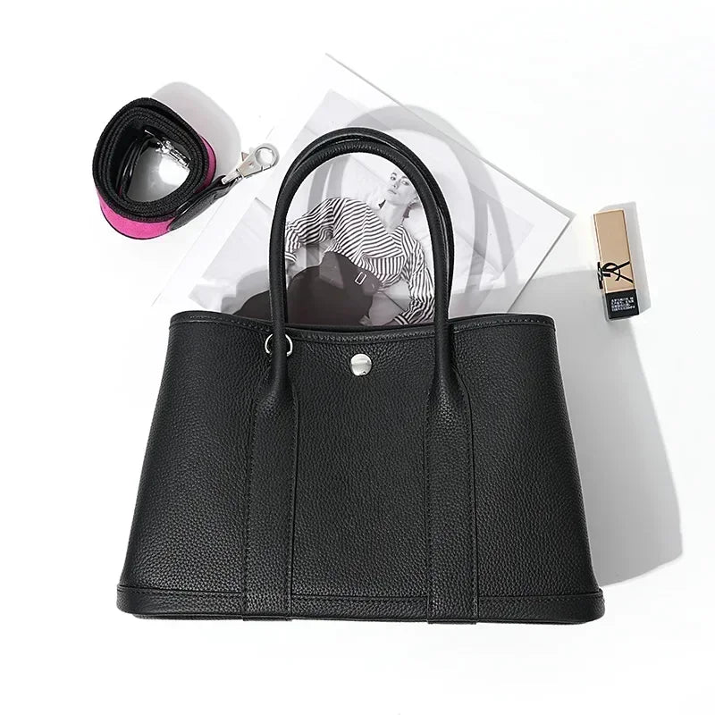 Minimalist Leather "Paper Bag" Organizer | Sophisticated High-End Portable Makeup Handbag | Elegant Solid Color Leather Tote for Women | Versatile Birthday & Anniversary Gift Crossbody Bag Luxegan