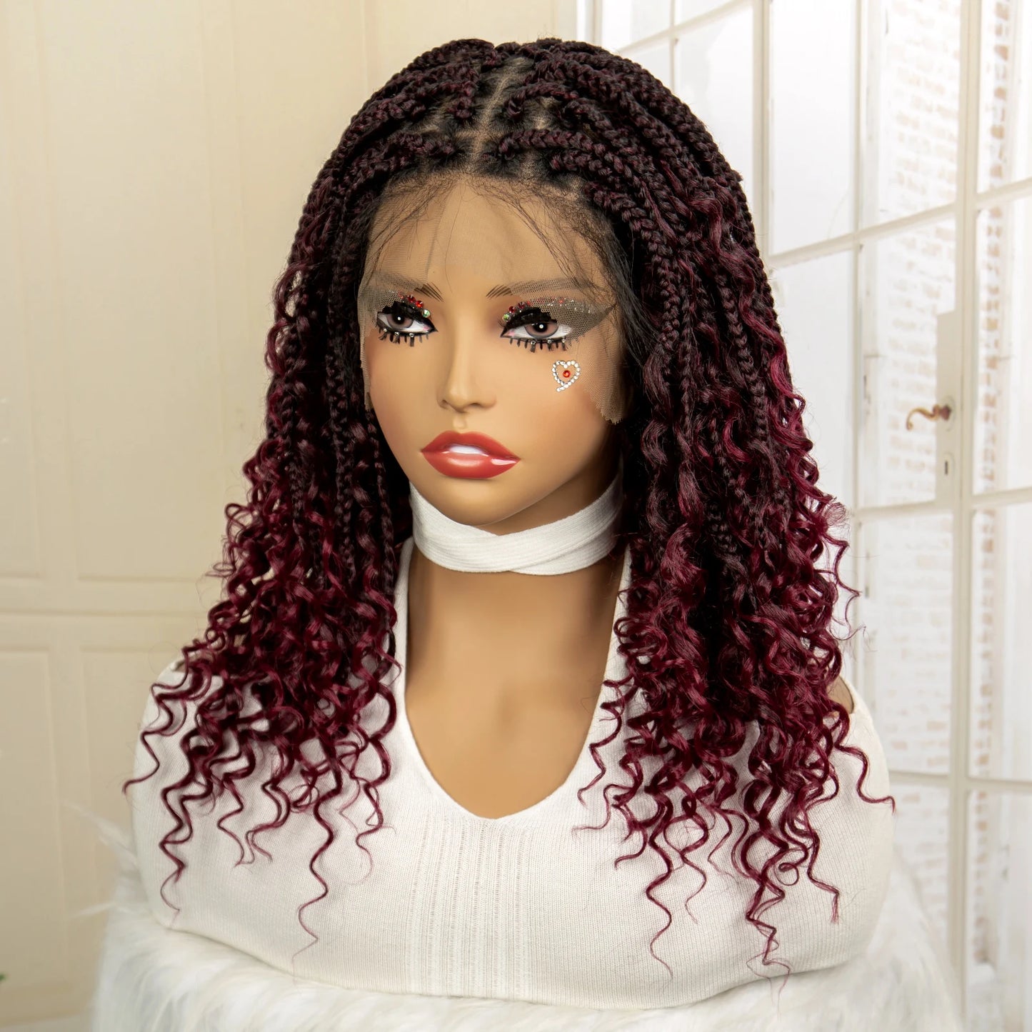 Curly Braided Wig | Boho Box Braids | Full Lace Wig | Knotless Braids | Brown Wig | Synthetic Hair | Black Women