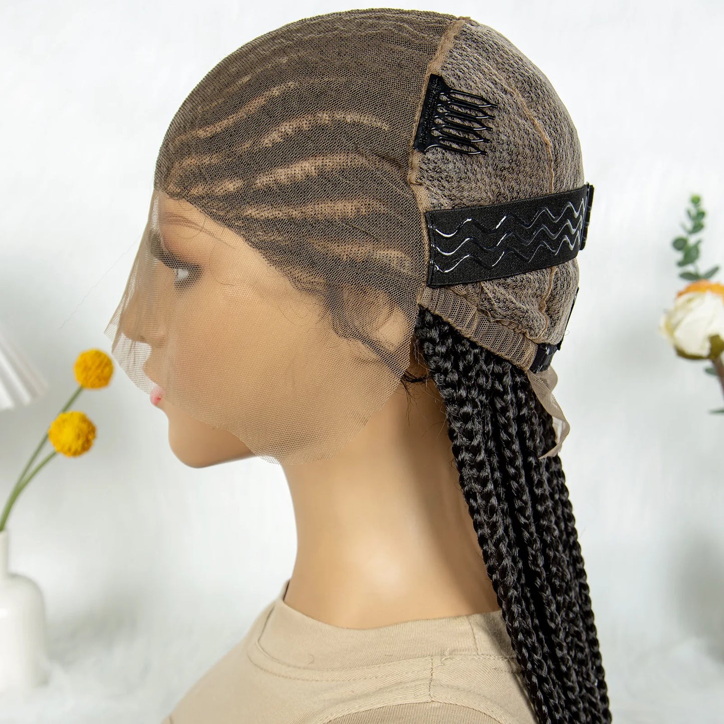 34" Handmade Cornrow Braided Wig | Full Lace Knotless Box Braids | Baby Hair | Transparent Lace | Black Women