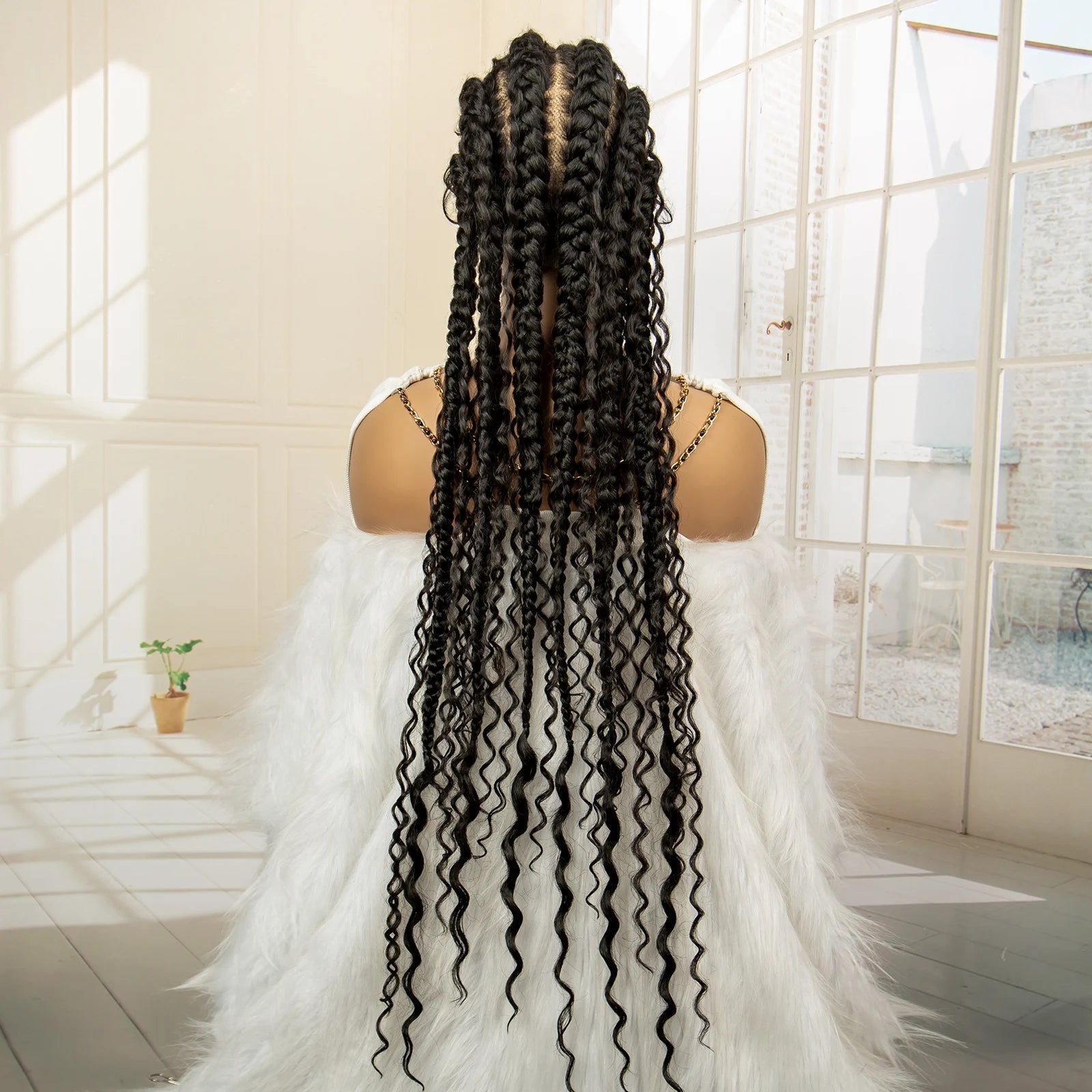 Boho Cornrow & Knotless Box Braids Wig | Full Lace | Kanekalon Hair | Women's Braided Wig Luxegan