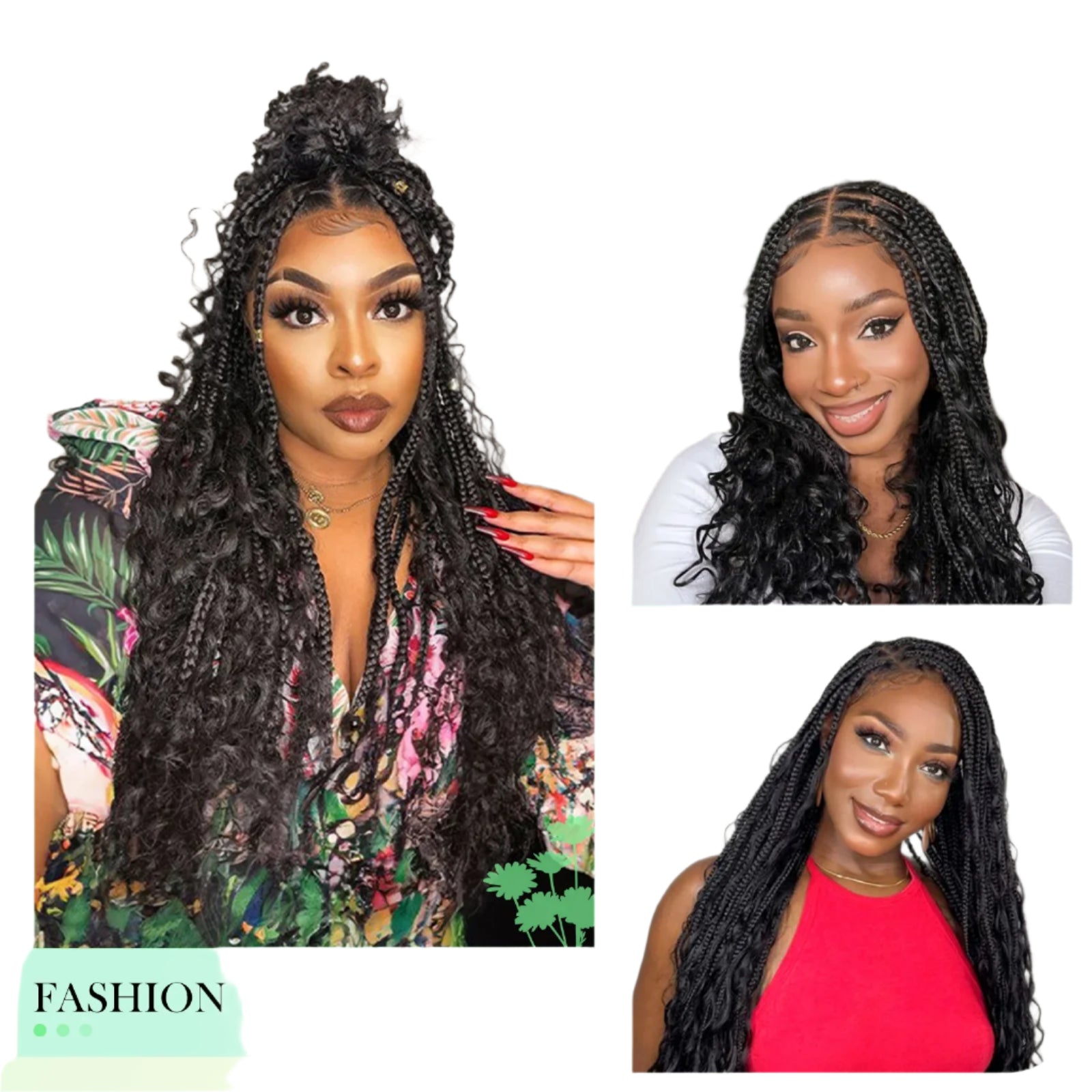 HD Transparent Boho Box Braids Wig | Full Lace | Knotless | Black Women & Girls Luxegan