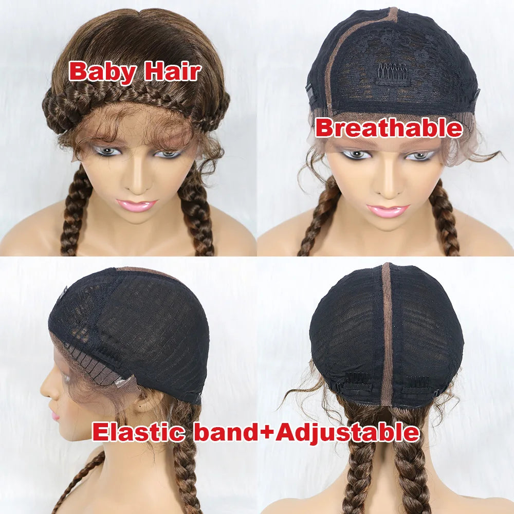 24" Dutch Cornrow Box Braid Wig | Lace Front Synthetic Wig with Baby Hair | Afro Wig for Black Women | High-Temp Fiber Luxegan