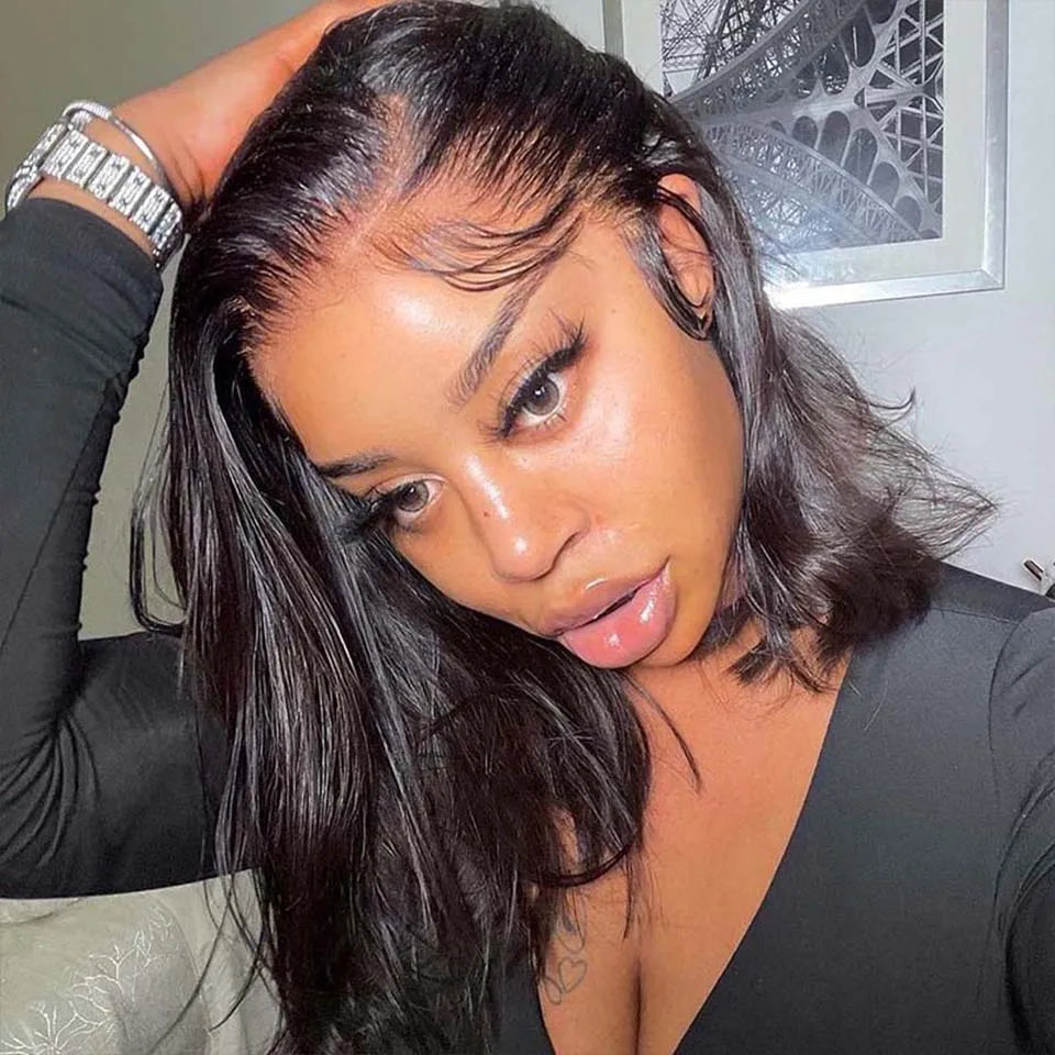 Short Straight Bob Lace Front Wig | 13x4 Brazilian Human Hair for Black Women (Pre-Plucked with Baby Hair) Luxegan