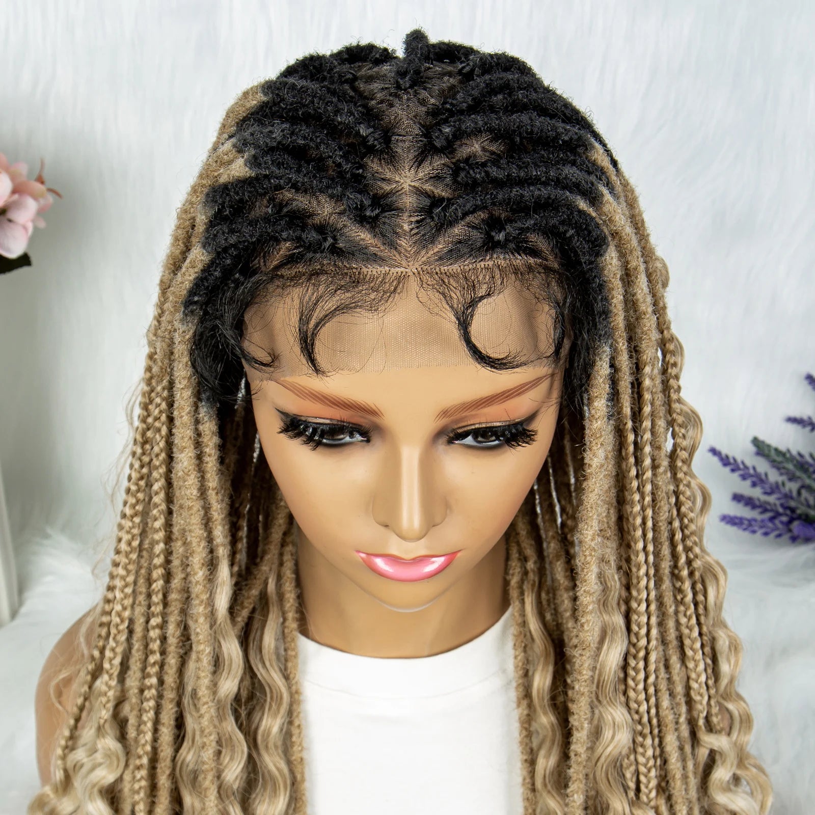28" Curly Knotless Box Braids Wig | Full Lace | Baby Hair Luxegan