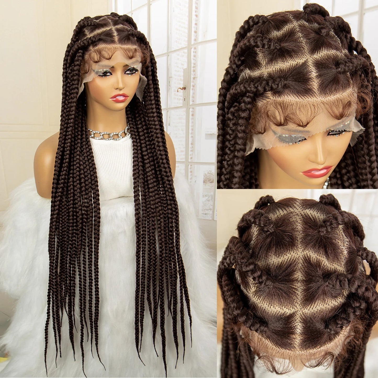 Jumbo Cornrow & Knotless Box Braids Wig | Full Lace | Baby Hair | Black Women Luxegan