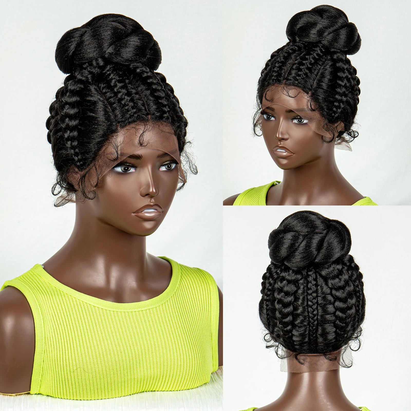 Bun Updo Knotless Box Braids Wig | Cornrow Ponytail | Lace Front | Baby Hair Luxegan