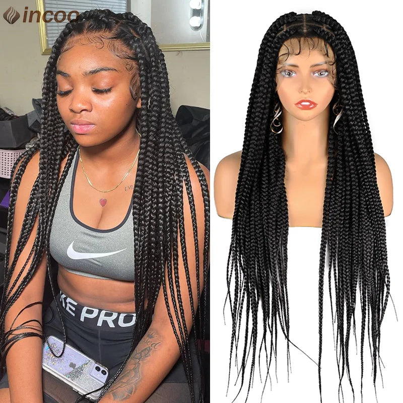 Jumbo Knotless Box Braids Wig | Tribal Cornrows & Faux Locs | Full Lace Front | 36" Look Luxegan
