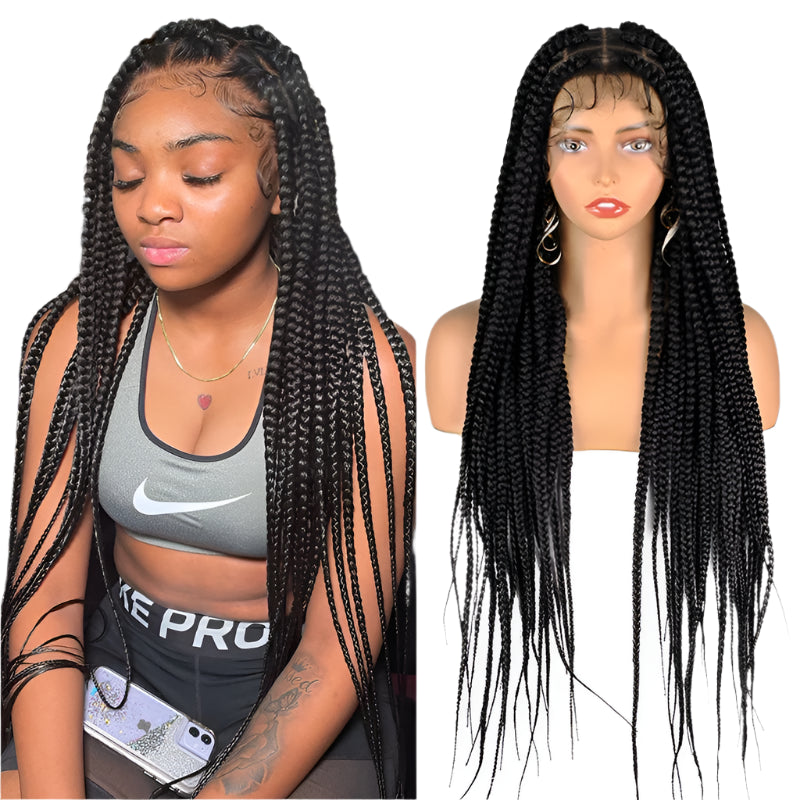Jumbo Knotless Box Braids Wig | Full Lace Front Tribal Braids & Faux Locs | Transparent Lace | Black Women