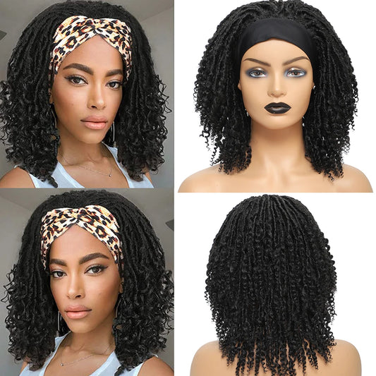 12 Inch Curly Faux Locs Dreadlock Wig | Machine or Headband Cap
