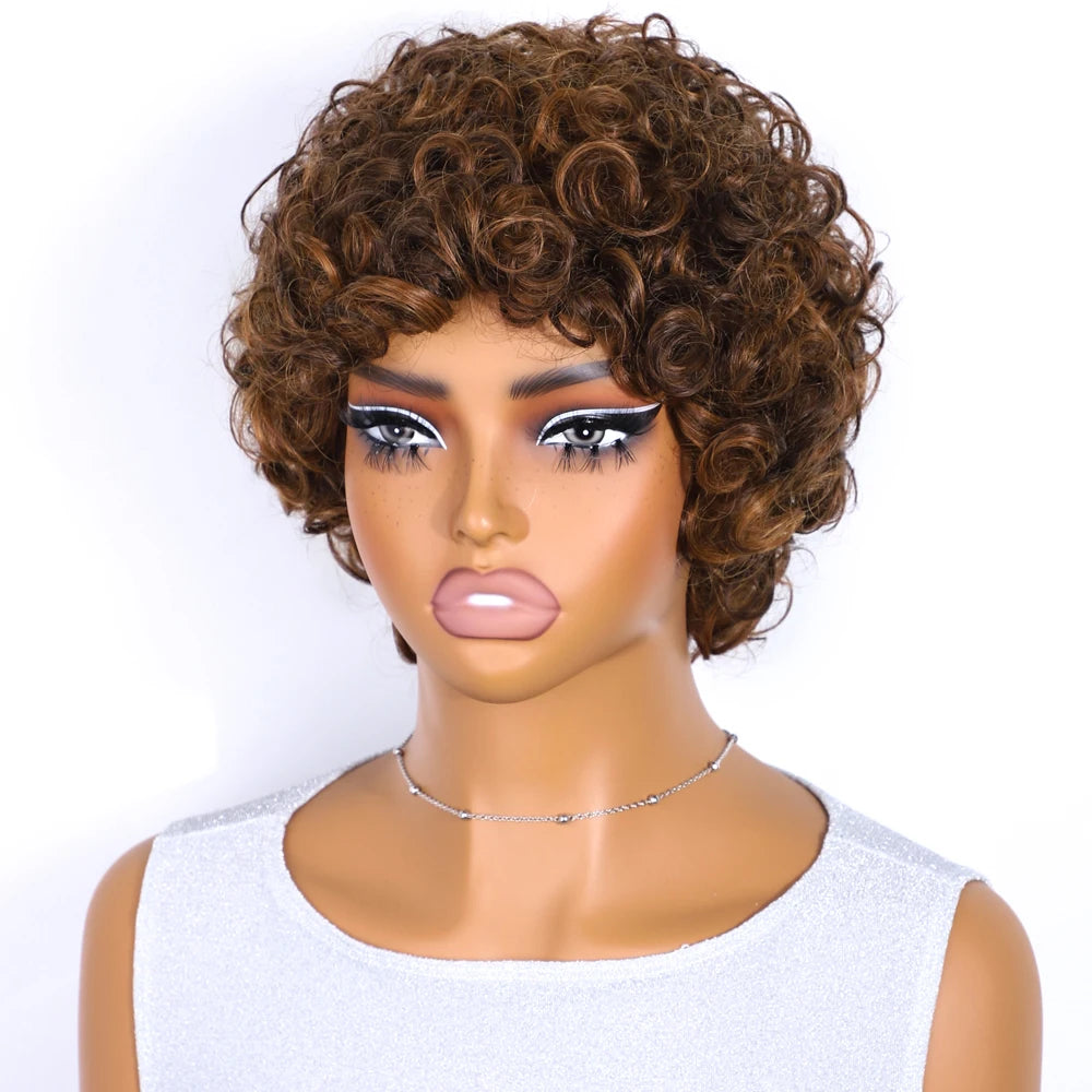Brown Pixie Cut Wig | Short Water Wave Wig | Brazilian Remy Human Hair | Ready to Wear