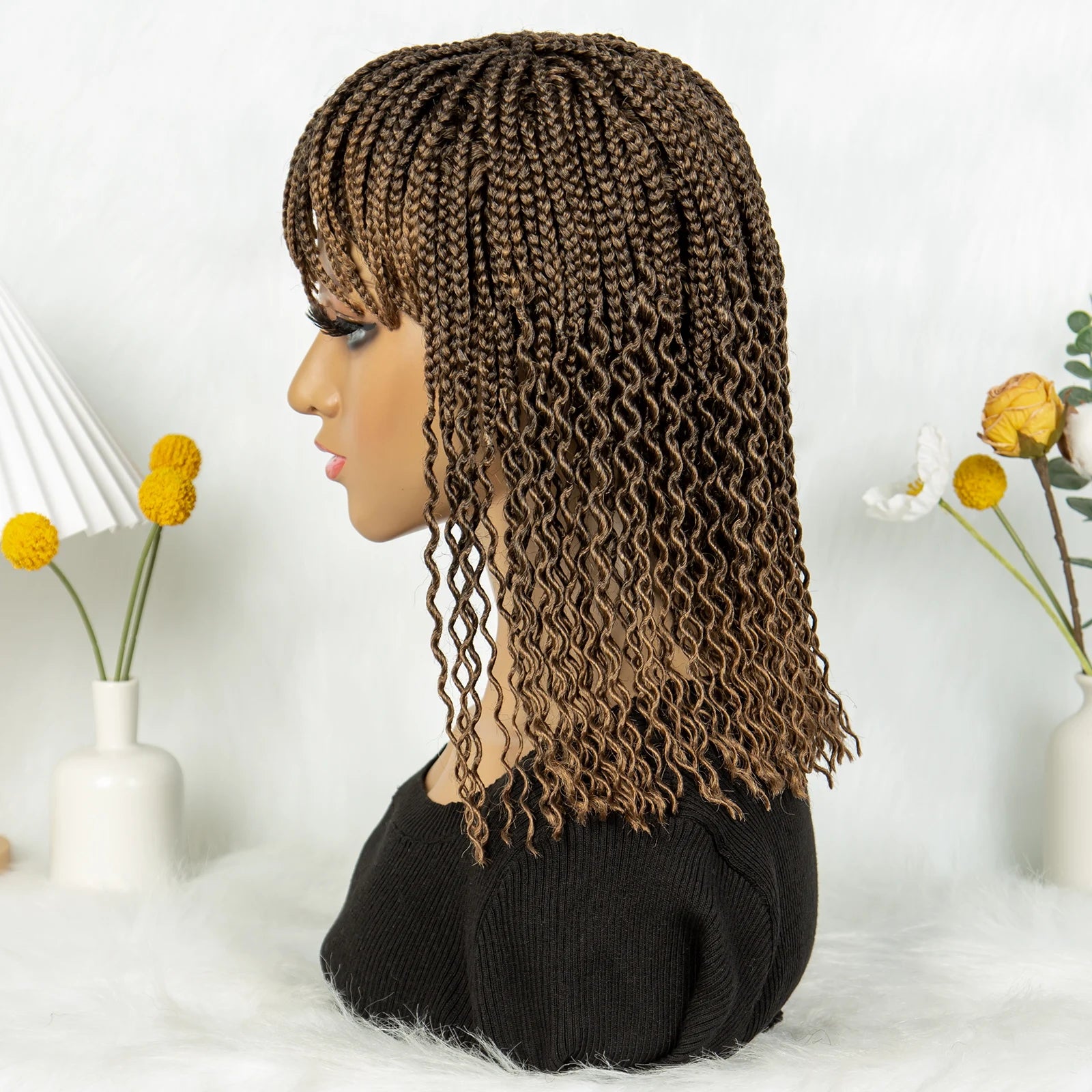 KIMA Colorful Half Twisted Locs Half Braided Bob Wig with Bangs Luxegan