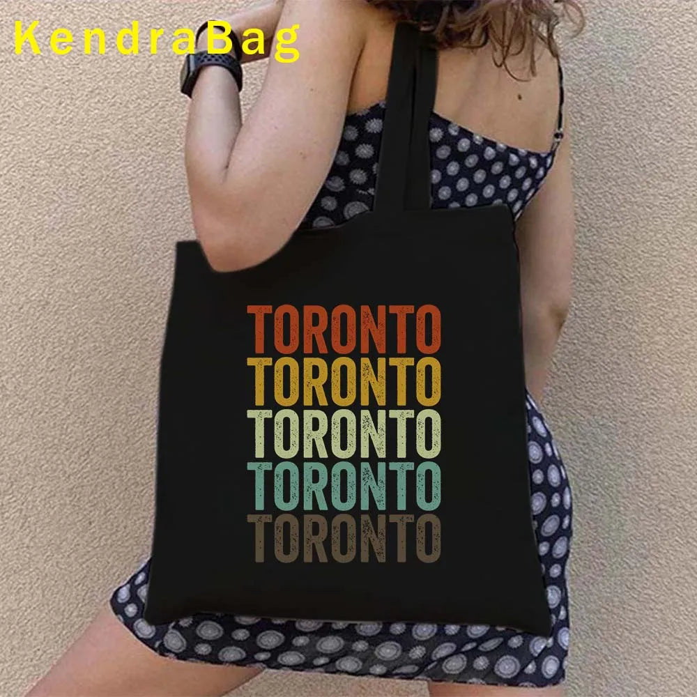 Canadian City Landscape Cotton Canvas Tote Bag | Happy Canada Day Tourist Gift | Reusable Eco-Friendly Shoulder Handbag (Women) Luxegan