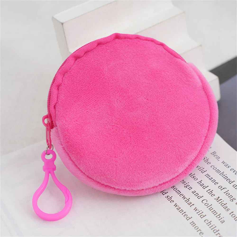Kawaii Plush Round Coin Purse for Women | Cute Solid Wallet & ID Card Bag Keychain | Minimalist Student Gift Luxegan