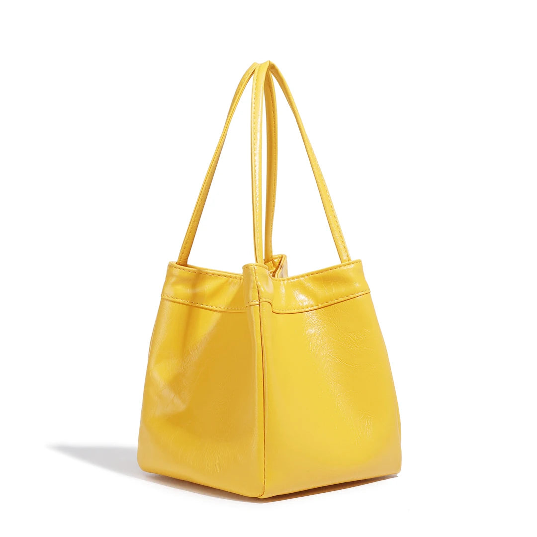 PU Leather Solid Bucket Bag | Soft Silver Fashionable Lunch Box Handbag Luxegan