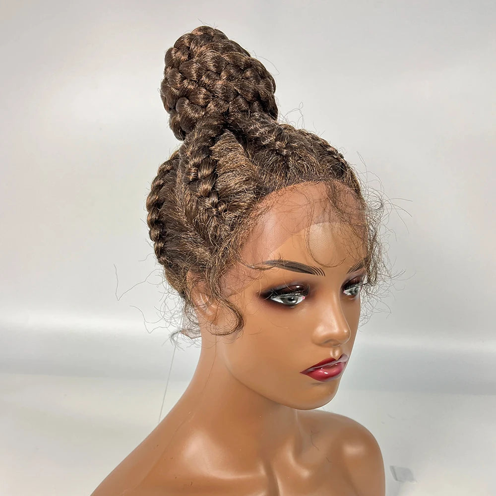 Lace Frontal Cornrow Braided Updo Wig with Baby Hair | Synthetic African American Style Braiding Wig Luxegan