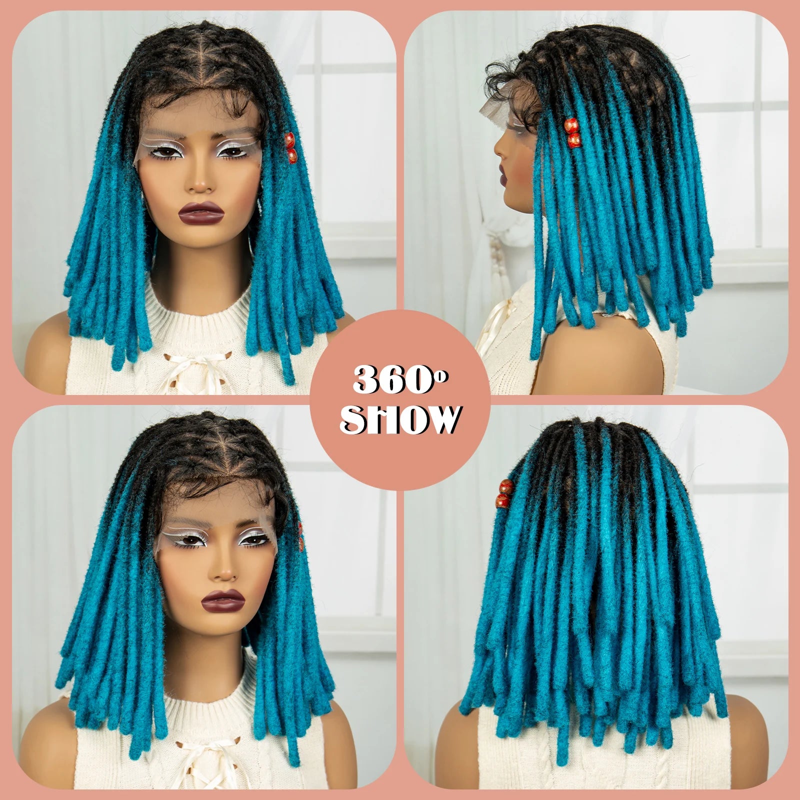 Blue Faux Locs & Knotless Braids Wig | Full Lace | Baby Hair | Dreadlock Style Luxegan