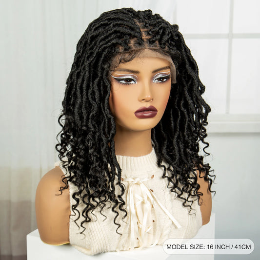 Curly Ends Dreadlock Braided Wig | Synthetic Lace Front Goddess Locs Braid Wig with Baby Hair | Faux Locs Wig for Black Women Luxegan