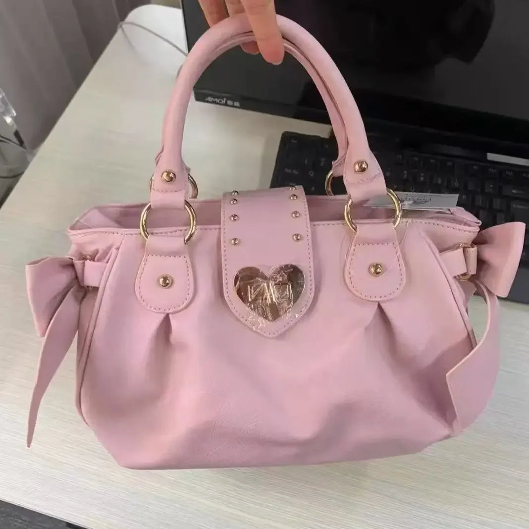Kawaii Lolita Heart Handbag | Sweet Bow & Sequin Crossbody Purse Luxegan