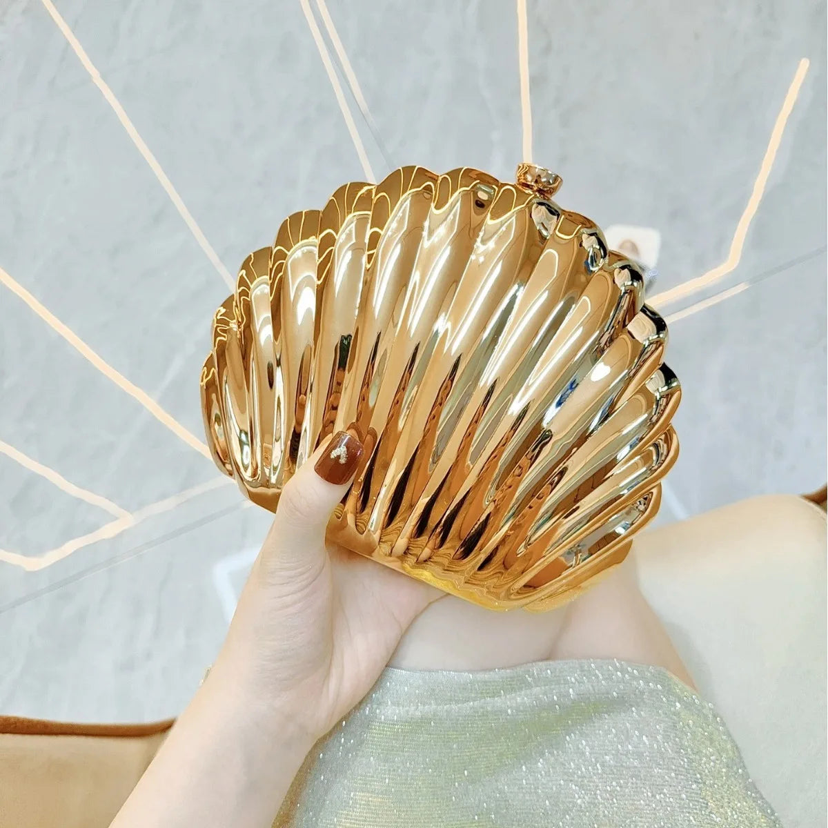Acrylic Shell Evening Clutch | Cute Silver/Gold Designer Purse with Strap Luxegan