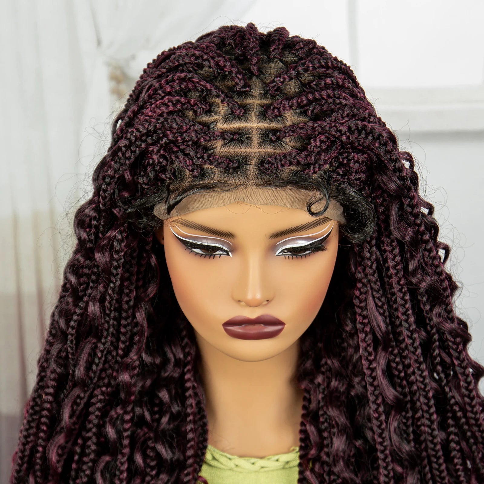 Ombre Boho Knotless Braids Wig | Curly Ends | Lace Front | Baby Hair Luxegan
