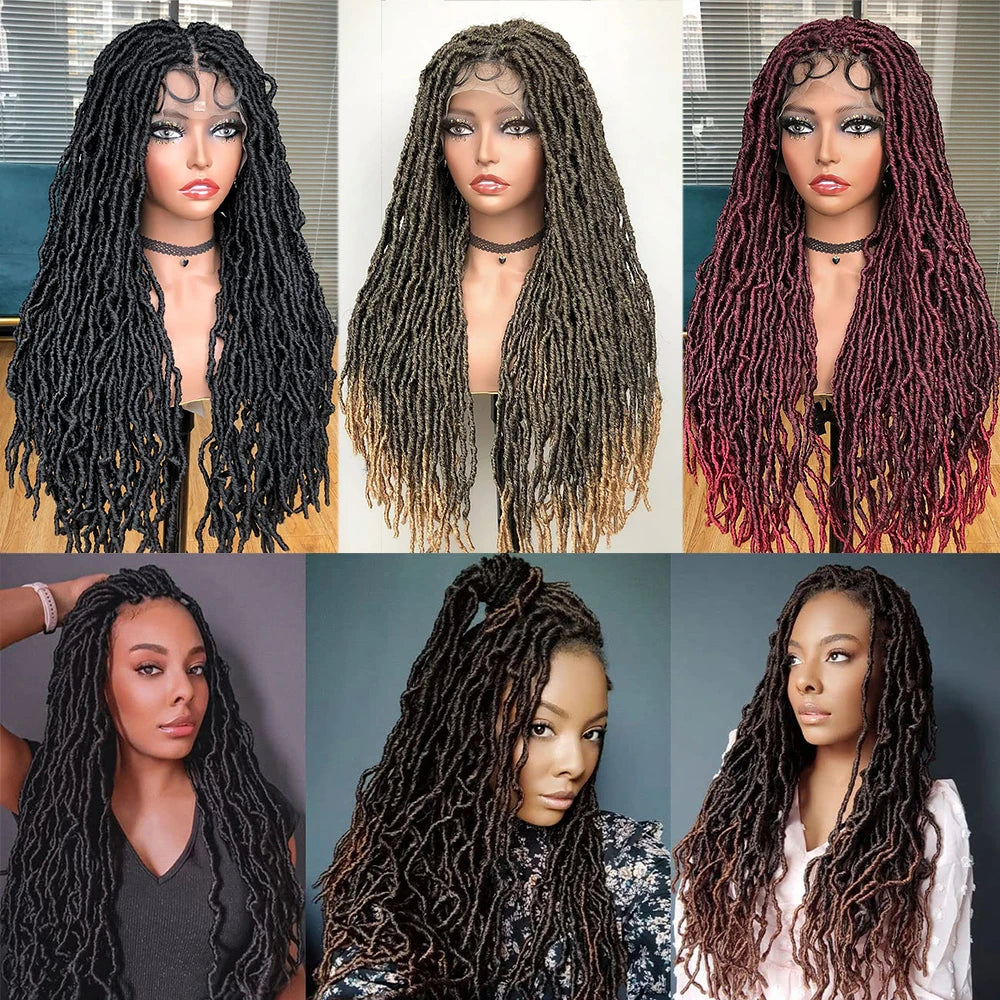 Knotless Butterfly Braided Wig with Baby Hair | Double Lace Front Crochet Faux Locs Wig | Bohemian Style | Synthetic Hair