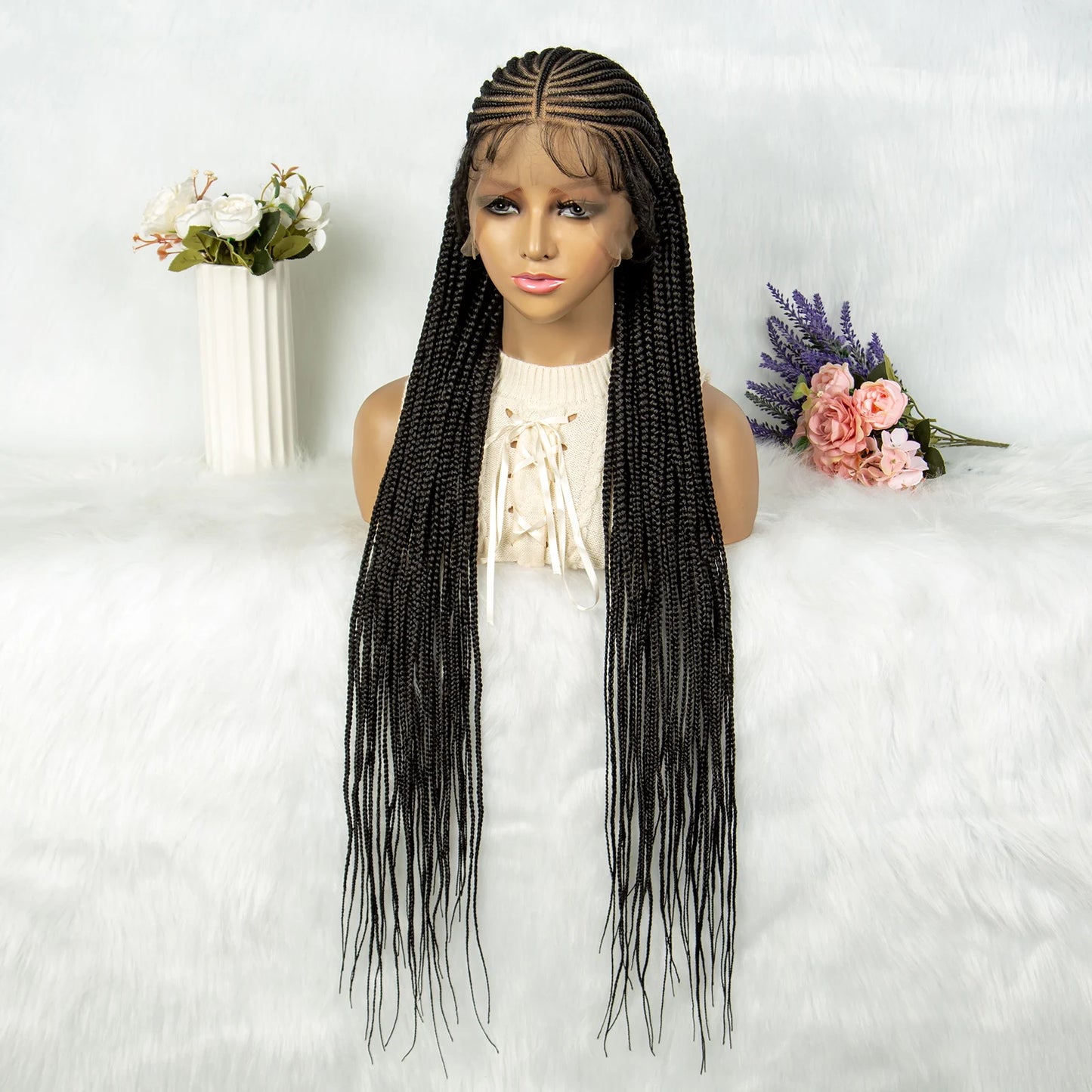 Full Lace Cornrow Box Braids Wig | Versatile Braided Styles with Baby Hair Luxegan