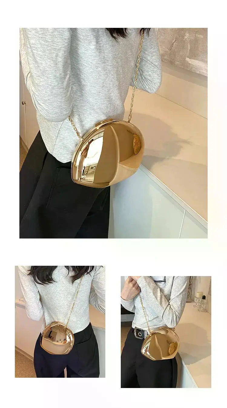 Designer Acrylic Shell Shape Clutch Bag | Gold Silver Women's Evening Party Bag & Cute Shiny Metal Shoulder Crossbody Bags (Small Purse) Luxegan