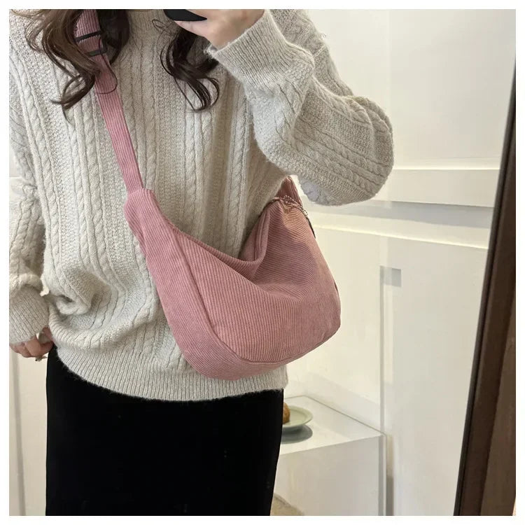 Corduroy "Lazy Wind" Dumpling Bag | Japanese Literary & Korean Casual Handbag Luxegan