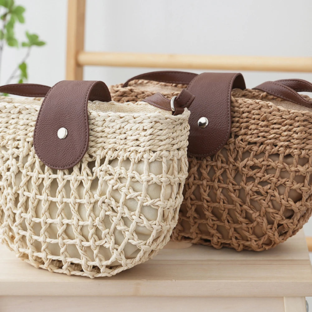 Straw Woven Saddle Bag | Vintage Semi-Circle Crossbody Purse Luxegan