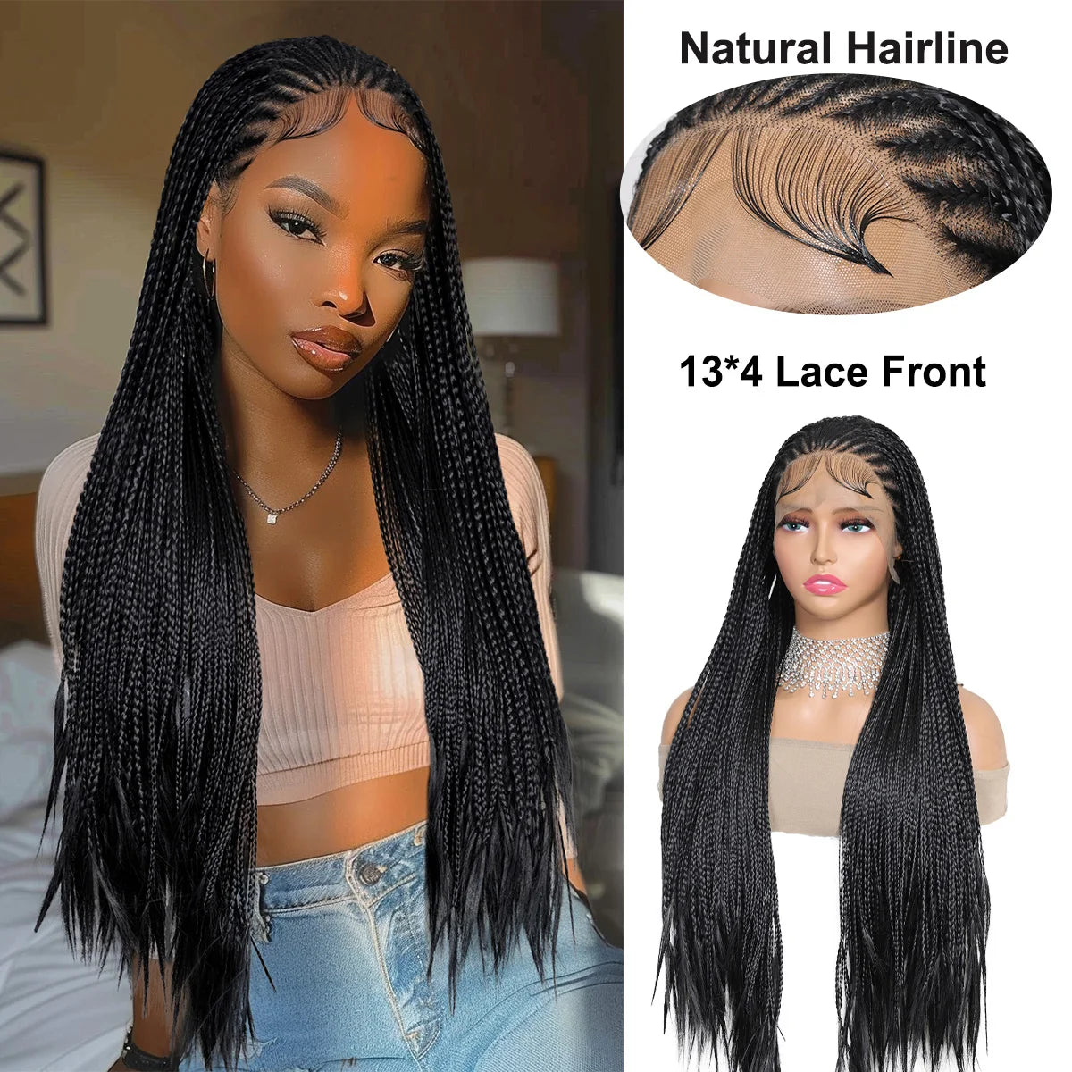 13x4 Goddess Faux Locs Braided Wig | Knotless Twist Box Braids | Long Synthetic Lace Front | Bleached Knots Luxegan
