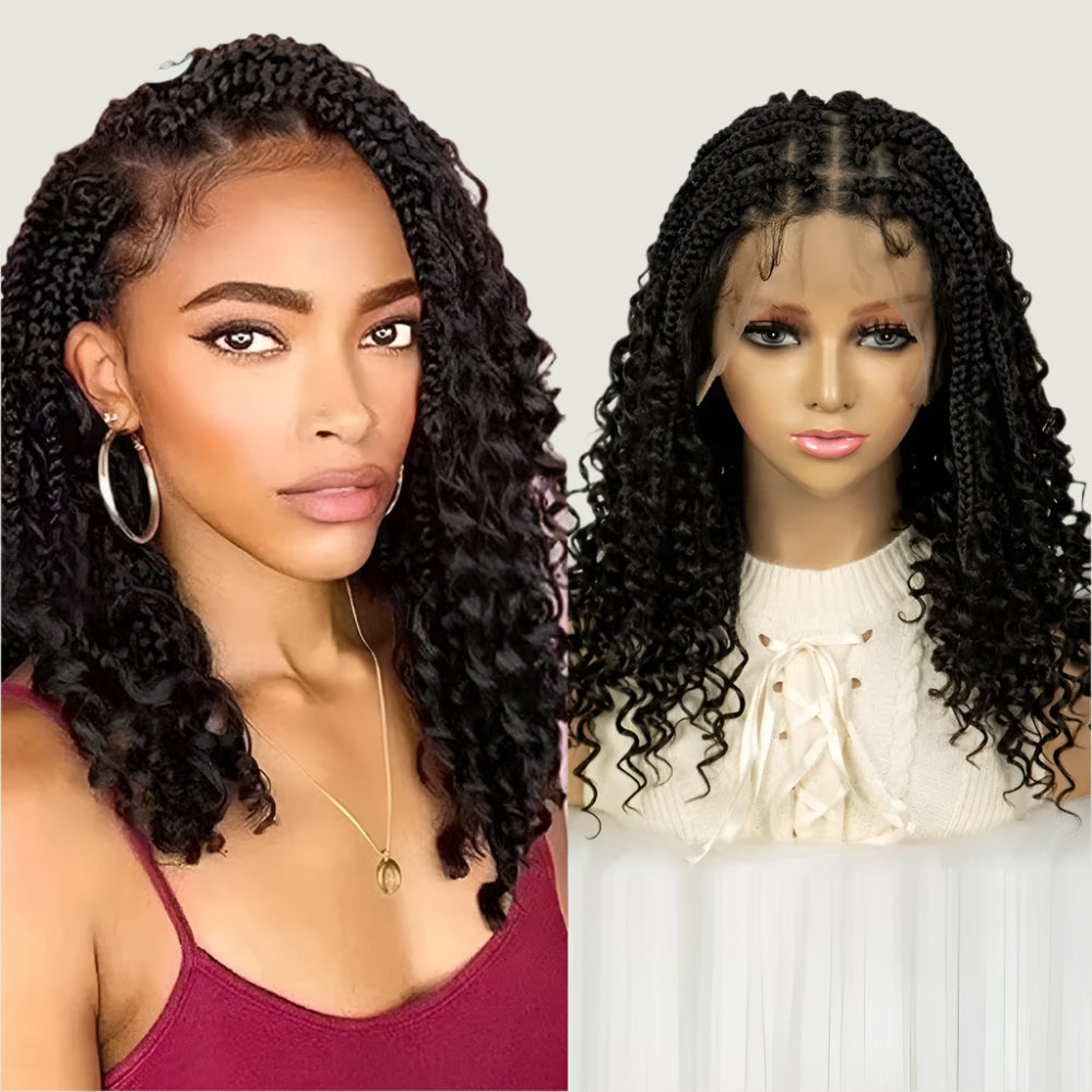 Short Boho Box Braids Wig | Curly Ends | Full Lace | Baby Hair | Synthetic Hair | Black Women