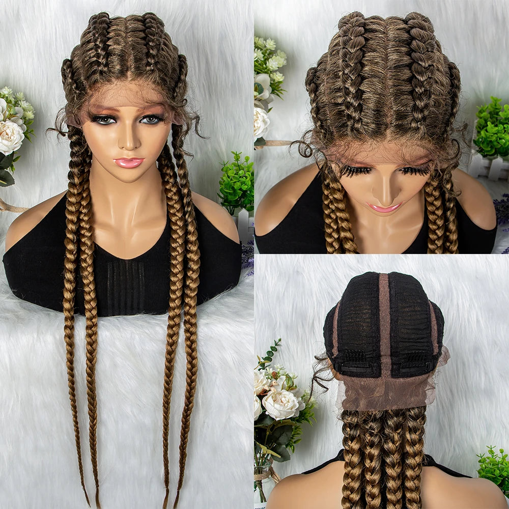 32" Full Lace Four Braid Box Braids Wig | Kanekalon Synthetic Braided Wig for Black Women