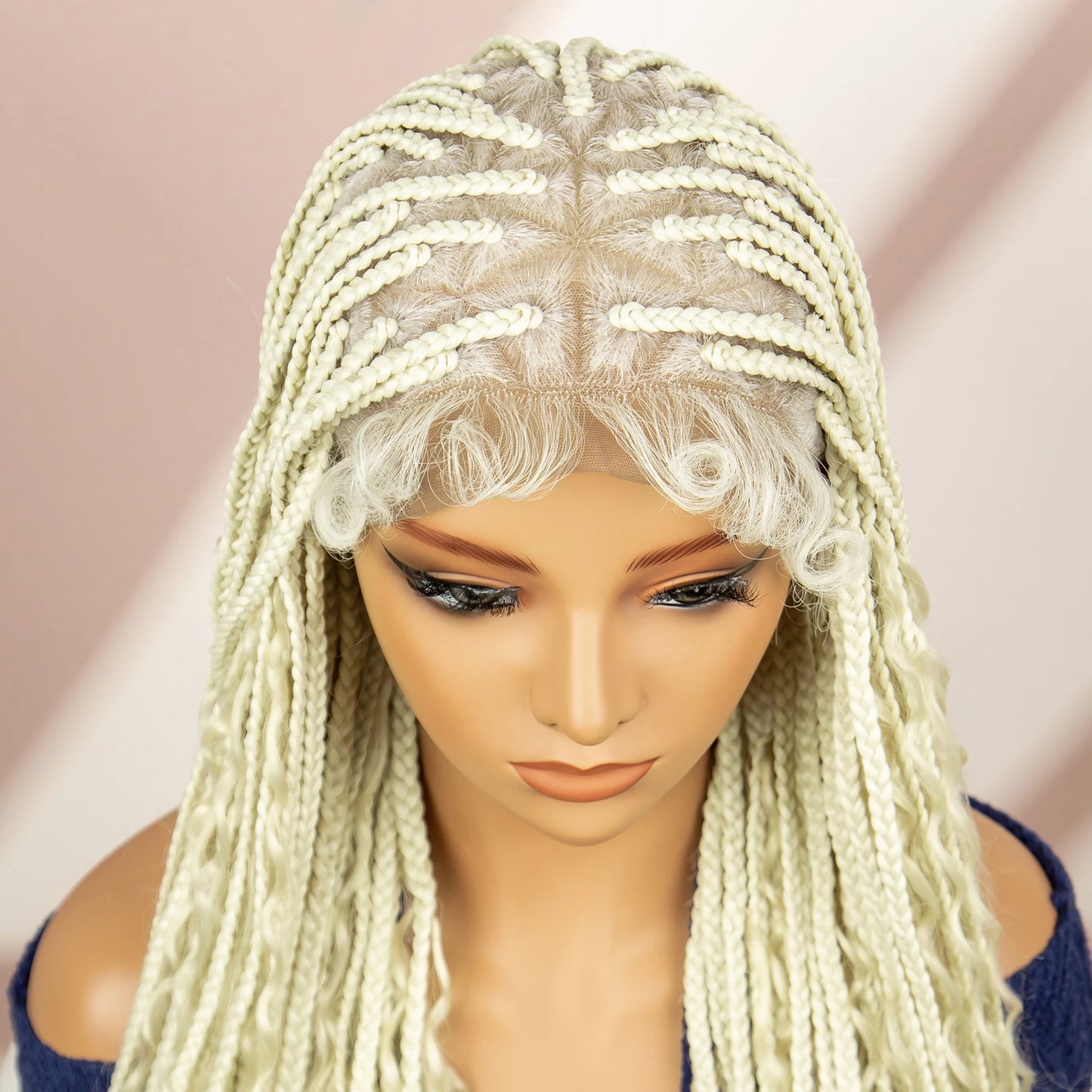 Boho Box Braided Wig with Curly Hair | Goddess Locs Accents | Full Lace Brown Braids Wig | Bohemian Box Braid Wig