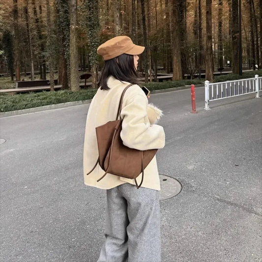 Architectural Wing Design Faux Suede Casual Tote | Sophisticated "Convertible Silhouette" | Premium Soft PU Leather Handheld & Shoulder Bag for Women | Famous Brand Commute Essential for Spacious Everyday Elegance Luxegan