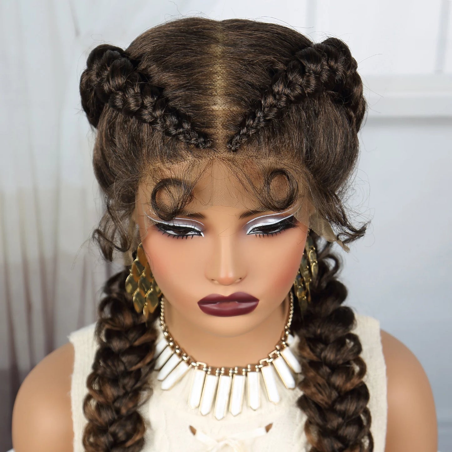 36" Burgundy Twist Cornrow Braids Wig | 99J | Lace Frontal | Baby Hair Luxegan