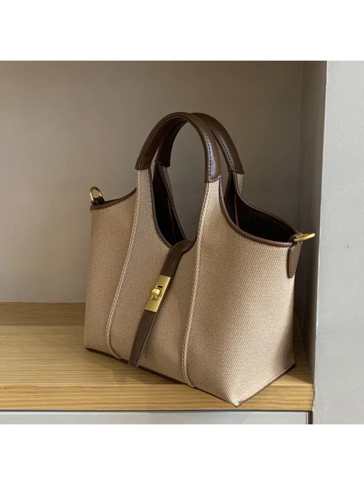 Canvas/PU Oil Wax Bucket Tote | Moderate Commuter Crossbody Luxegan