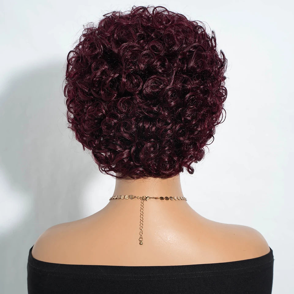 Brown Pixie Cut Wig | Short Water Wave Wig | Brazilian Remy Human Hair | Ready to Wear