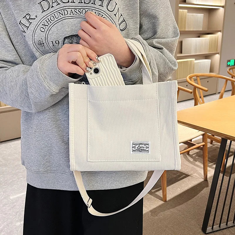Unisex Corduroy Casual Tote | Square Crossbody & Shoulder Bag Luxegan