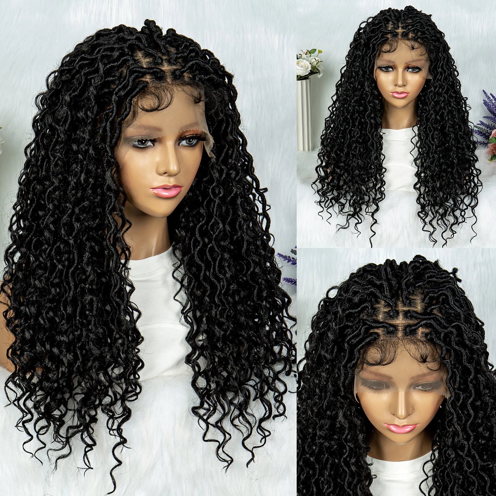 Lightweight Curly End Box Braids Wig | Lace Front Cornrows & Baby Hair Luxegan