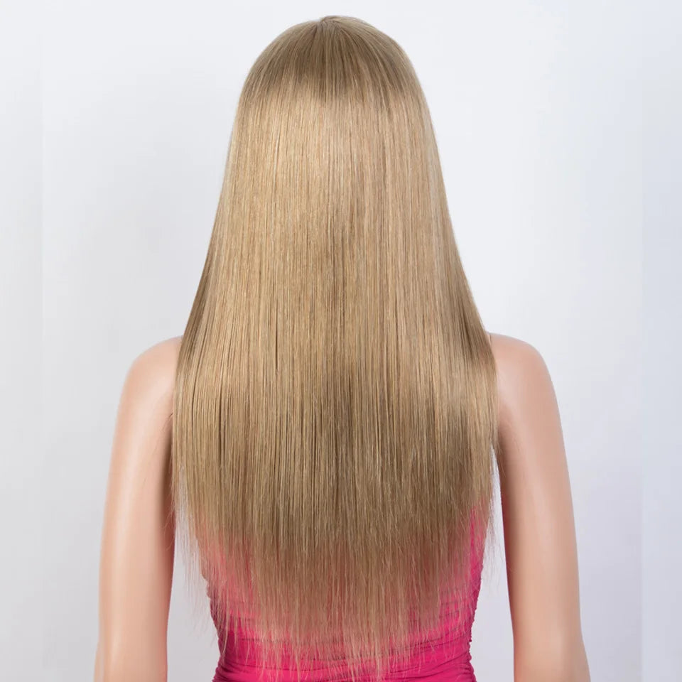 Honey Blonde Highlight Bob Wig | Straight Human Hair with Bangs
