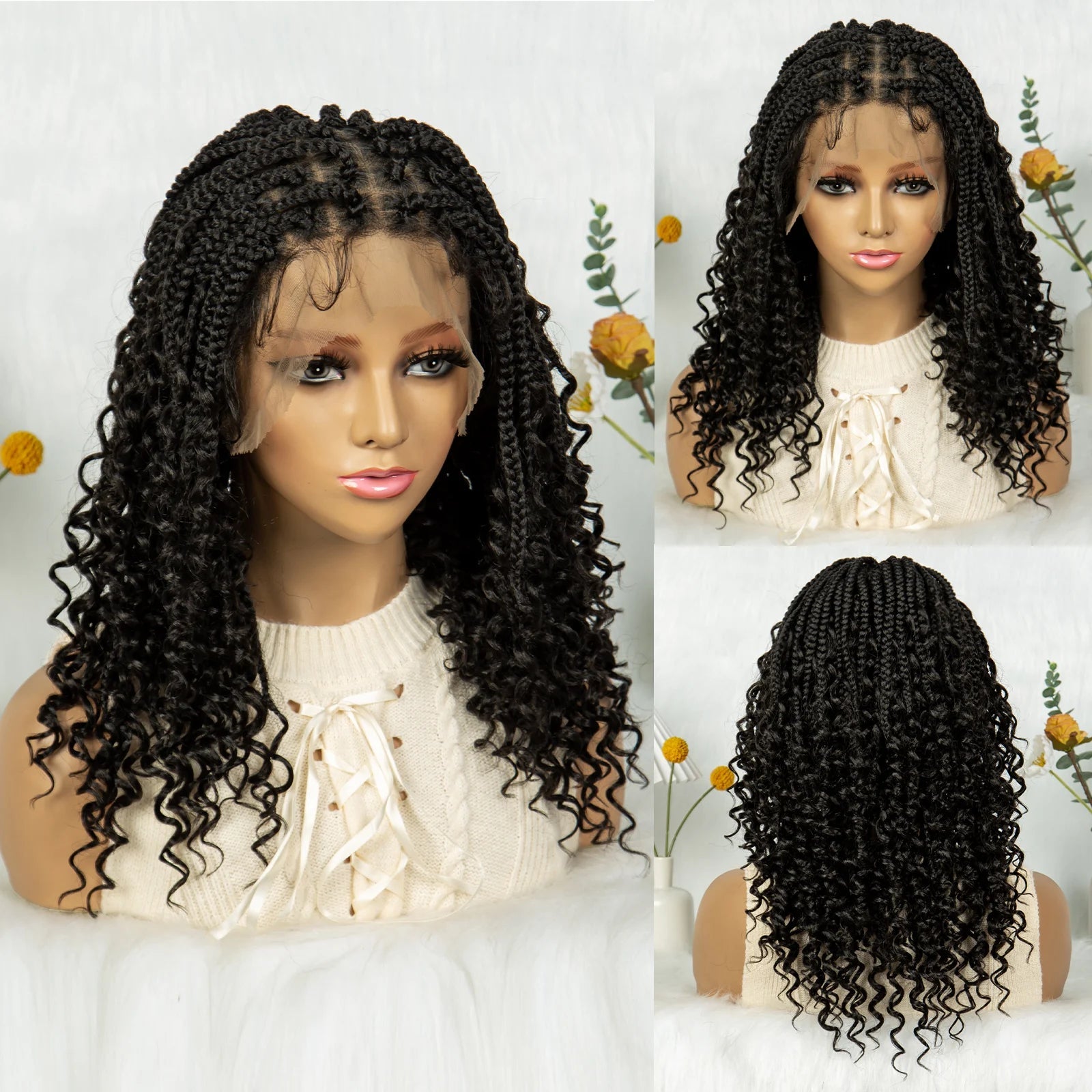 Short Bohemian Box Braids Wig | Full Lace | Curly Ends | Baby Hair | Synthetic Boho Wig Luxegan